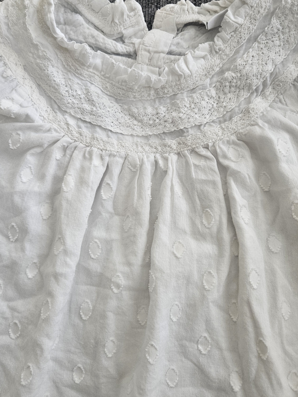 White Made In France Embroider Vintage Lined Lace Cotton Blouse Crochet Yoke 12